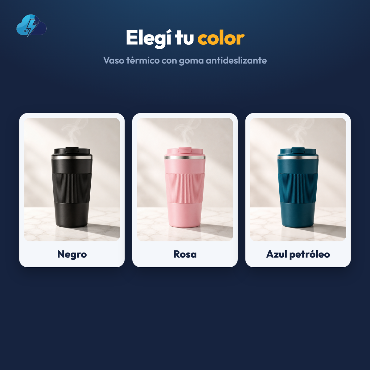 Colores del vaso antideslizante: negro, rosa y azul petróleo