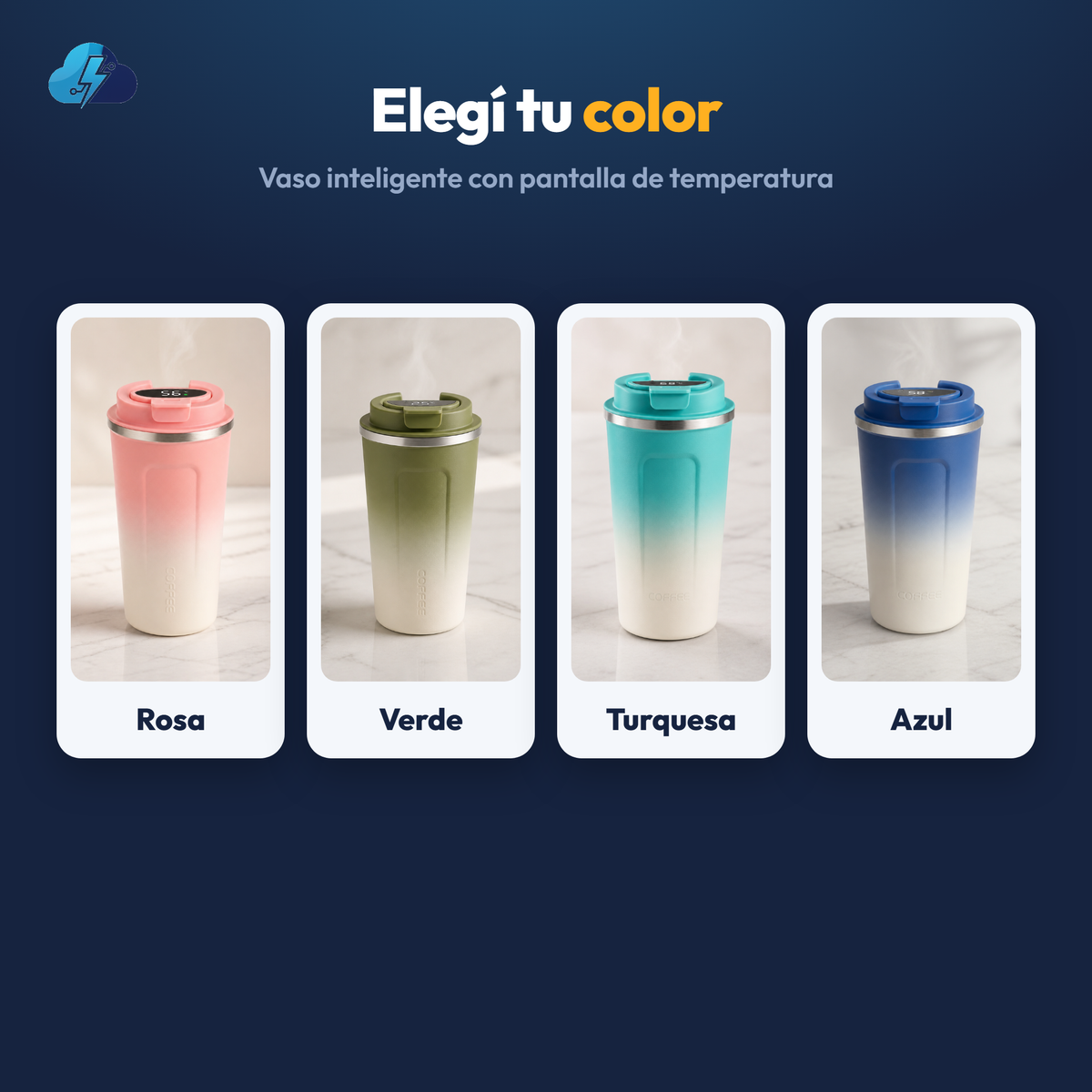 Colores del vaso inteligente: rosa, verde, turquesa y azul